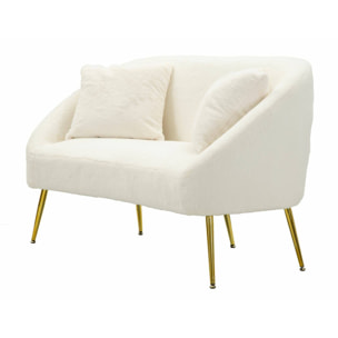 Divano fisso 2 posti Pittari, Sofà dritto, Divanetto per salotto, Poltrona matrimoniale, 137x69 h79 cm, Bianco e Oro