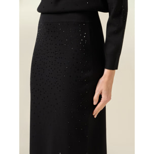 Oltre - Gonna in maglia con cristalli - Nero