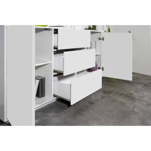 Credenza Umberto, Madia da cucina a 2 ante e 3 cassetti, Buffet da soggiorno, 100% Made in Italy, cm 160x41h86, Bianco lucido