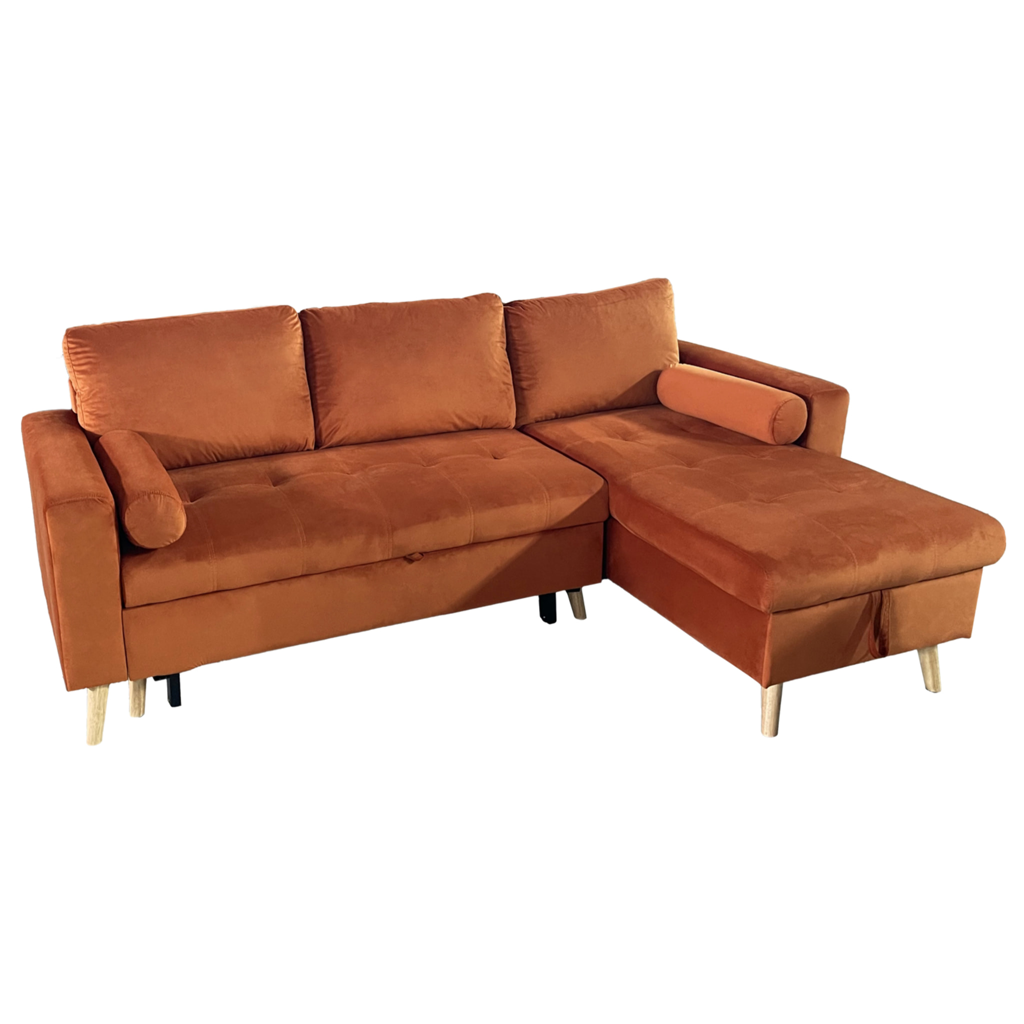 Canapé d'angle convertible JAMES 3 places en velours terracotta