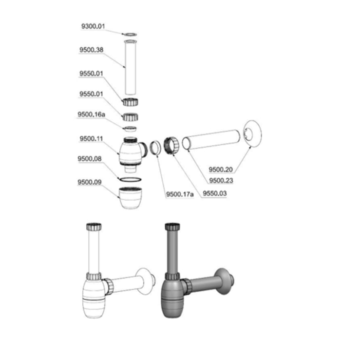 Multi siphon de lavabo 5/4″ DN40, pour mitigeur monocommande avec système de vidage, blanc (E560)