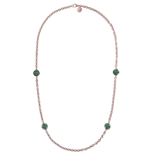 Collana Catena Rolo con Station Quadrifoglio in Pietra Naturale Malachite Verde