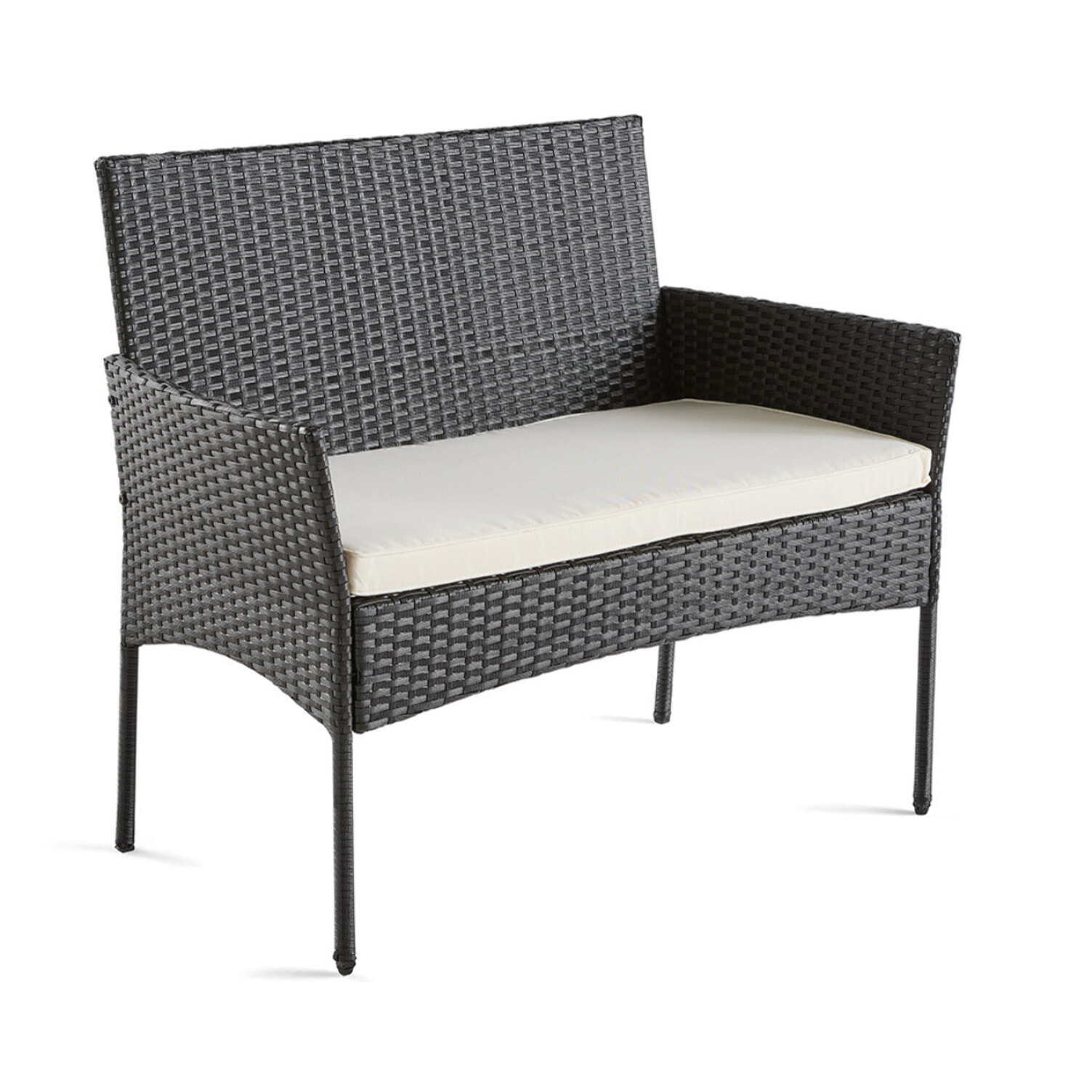 Marbella - salon bas de jardin 4 places - en résine tressée - noir avec coussins beiges - Noir / Blanc