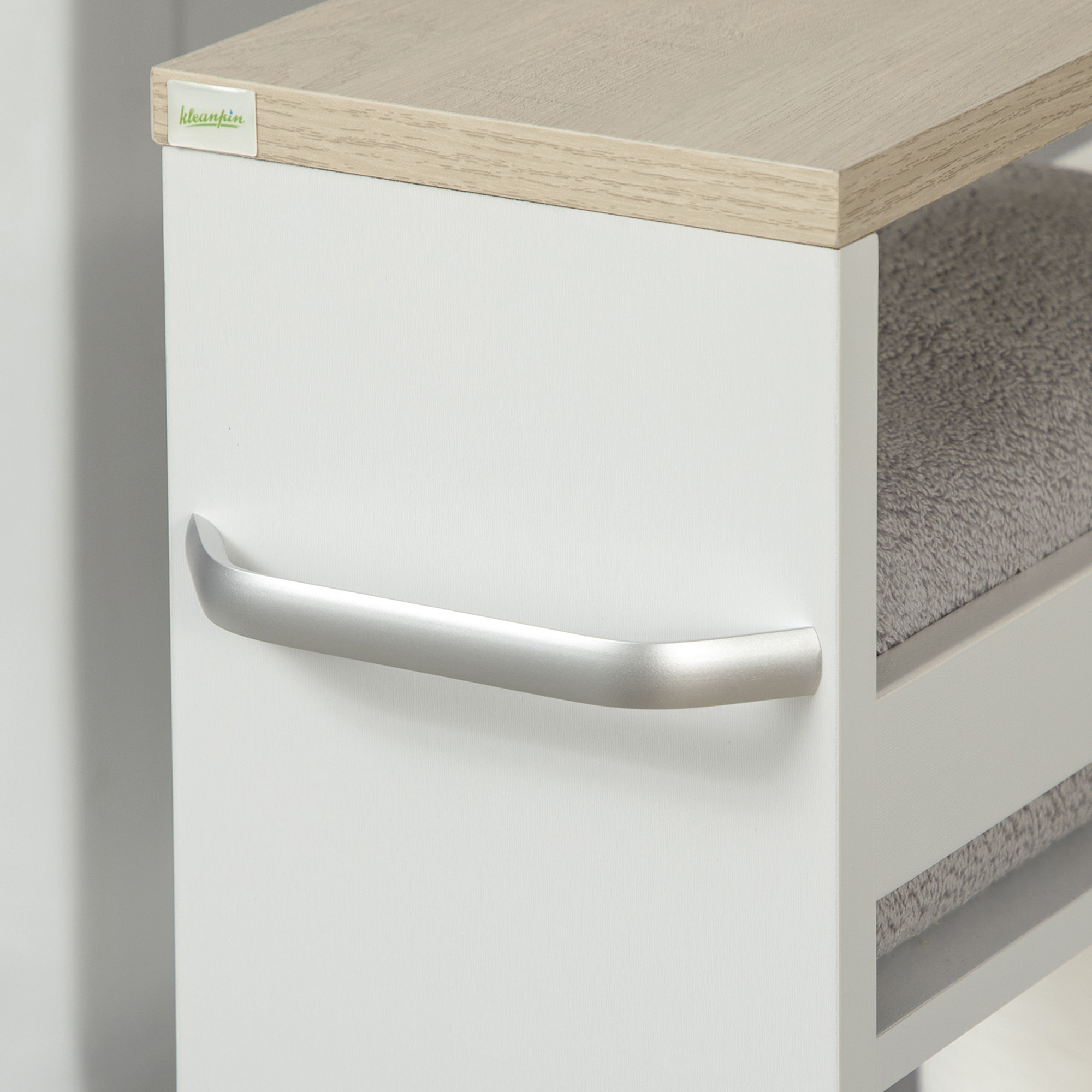 kleankin Estantería de Almacenamiento de Baño de 3 Niveles Estantería Estrecha con Asa Lateral Estante con Ruedas para Cocina Salón Estilo Moderno 48x15x80 cm Blanco