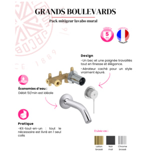 Miroir LED ovale 2 trous + mitigeur lavabo encastré Grands Boulevards Laiton brossé + corps encastré