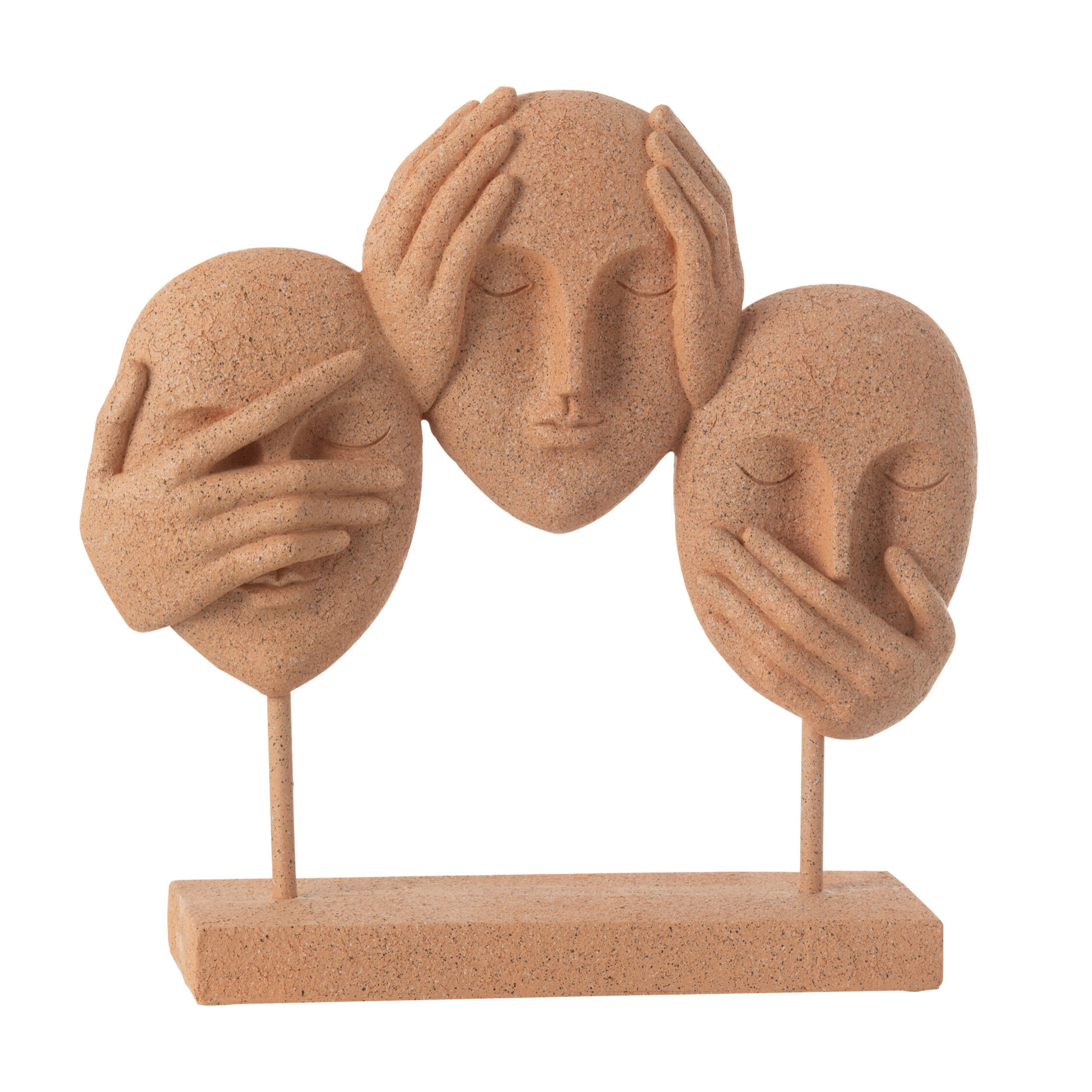 J-Line décoration Visage Ne Rien Voir/Entendre/Se Taire Sur Socle - polyrésine - terracotta