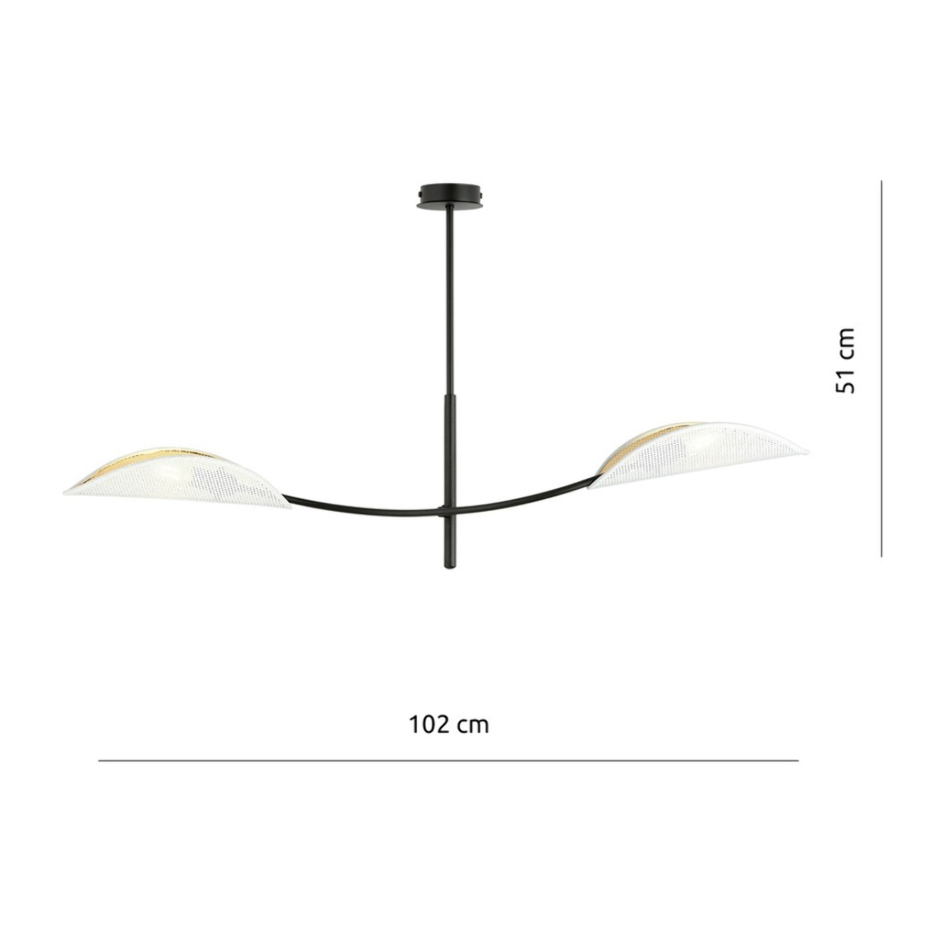 Lampada a sospensione Lotus in acciaio nero con paralumi bianco e oro