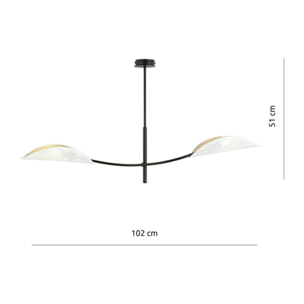 Lampada a sospensione Lotus in acciaio nero con paralumi bianco e oro