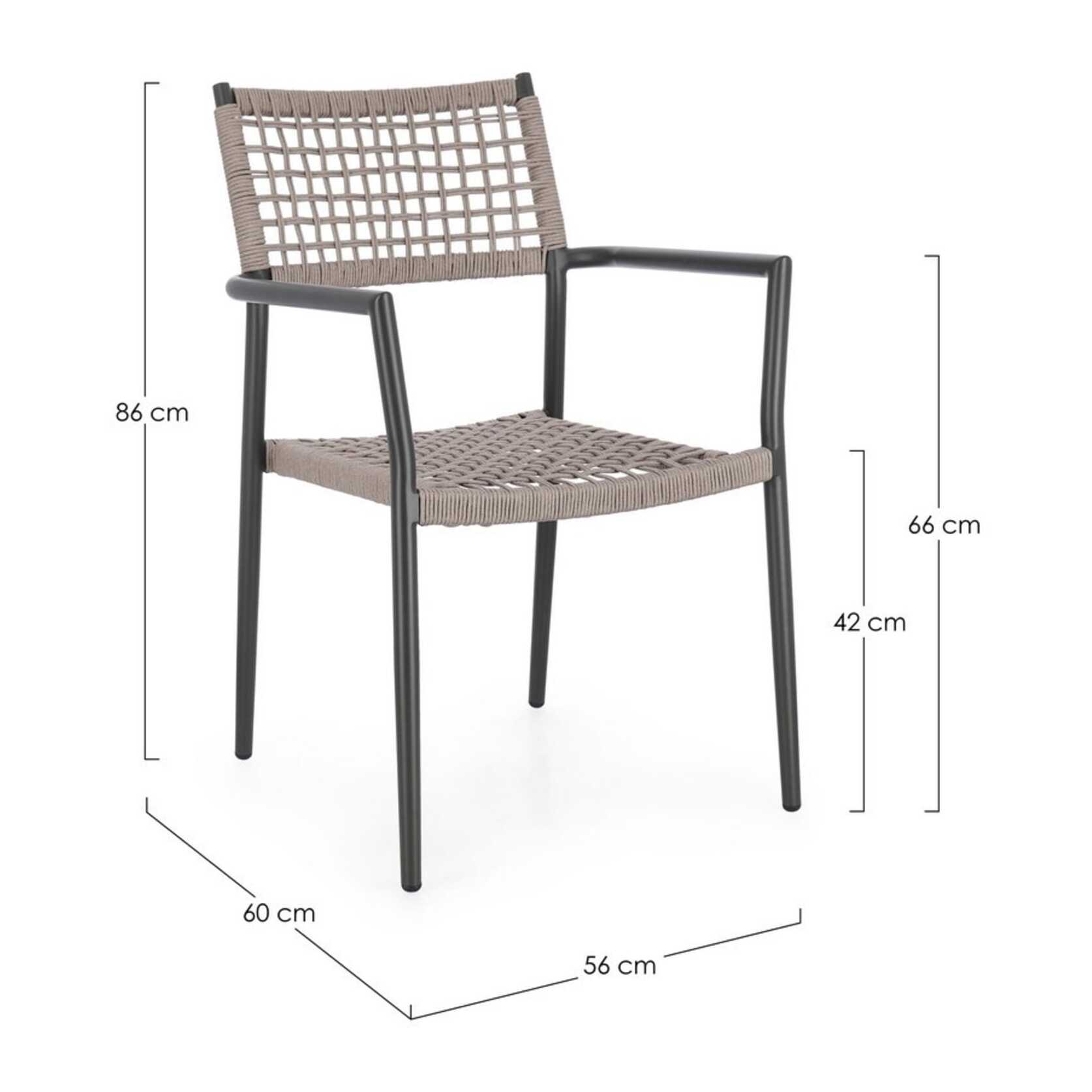 Set di 4 sedie con braccioli BLANES in alluminio antracite e corda beige