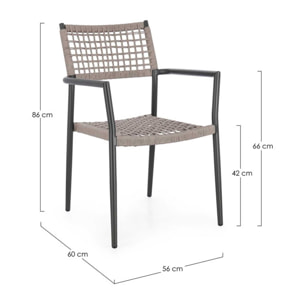 Set di 4 sedie con braccioli BLANES in alluminio antracite e corda beige