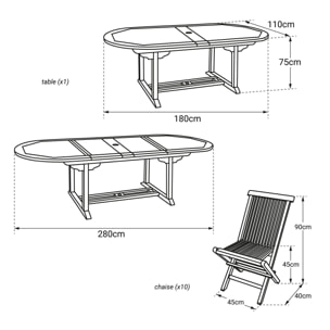 Salon de jardin en teck LOMBOK - table ovale extensible - 10 places