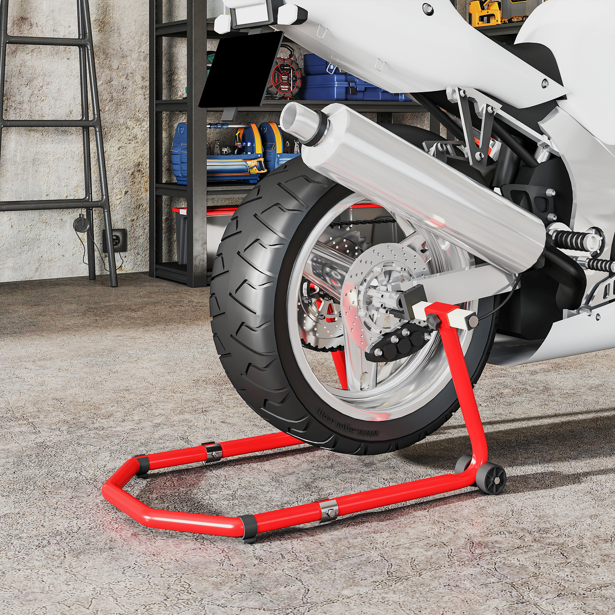 Caballete Moto Elevador Universal Carga 390 kg Soporte Rueda Delantera y Trasera Motocicleta Convertible con Adaptadores de Horquillas en U y L Ajustables y Ruedas para Reparación Mantenimiento