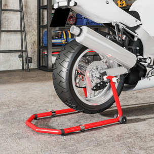 Caballete Moto Elevador Universal Carga 390 kg Soporte Rueda Delantera y Trasera Motocicleta Convertible con Adaptadores de Horquillas en U y L Ajustables y Ruedas para Reparación Mantenimiento