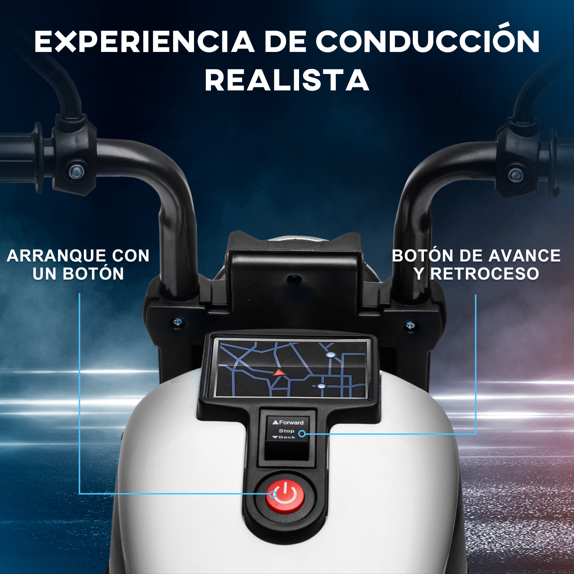 Moto Eléctrica para Niños de 18-36 Meses, Moto Eléctrica Infantil con Batería 6V, Faro y Ruedas Auxiliares Desmontables, Carga 25 kg, Blanco