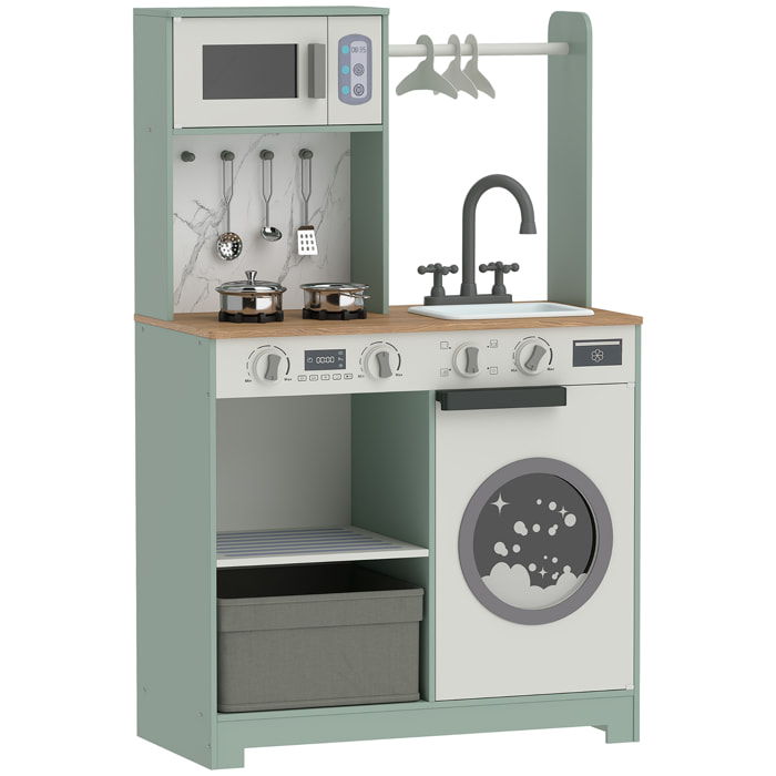 Cuisine enfant compacte avec accessoires blanc vert