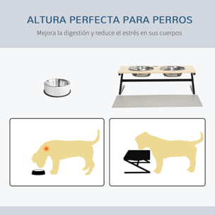 Comedero Elevado para Perros con Tapete y Comedero Lento Cuencos para Perros con 2 Tazones de Acero Inoxidable 1100 ml para Mascotas Medianos 60x30x18,5 cm Roble