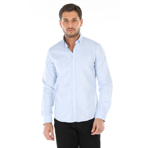 Camicia Uomo 1 Bottone Button Down Slim Oxford unito Celeste