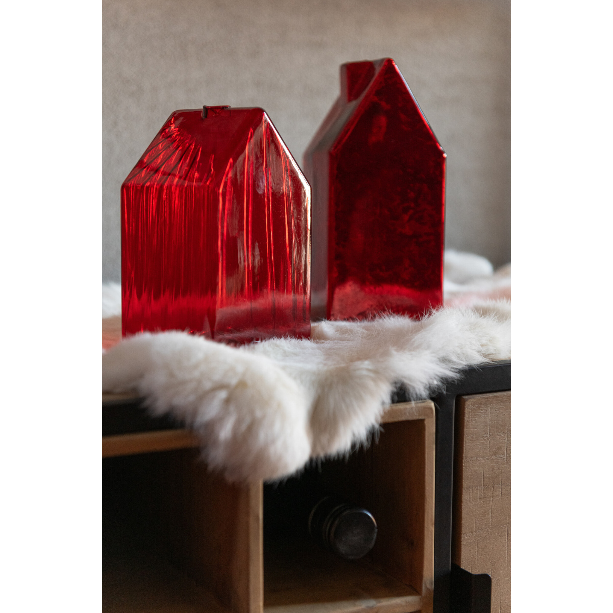 J-Line décoration Maison - verre - rouge - small - 2 pcs