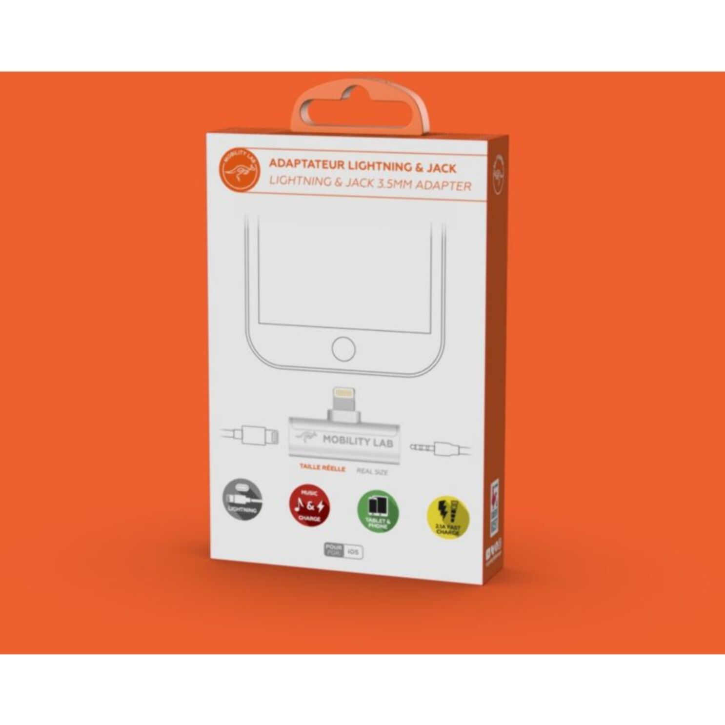 Adaptateur USB C MOBILITY LAB Lightning vers Jack audio blanc