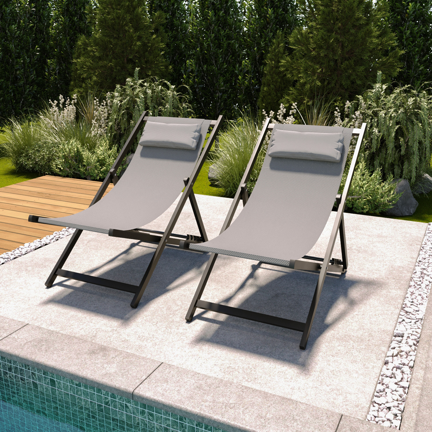 Sedia Sdraio Leggera Da Giardino Schienale Regolabile 5 Posizioni Pieghevole Con Cuscino Struttura Nera In Alluminio Portata Massima 160 Kg Grigio