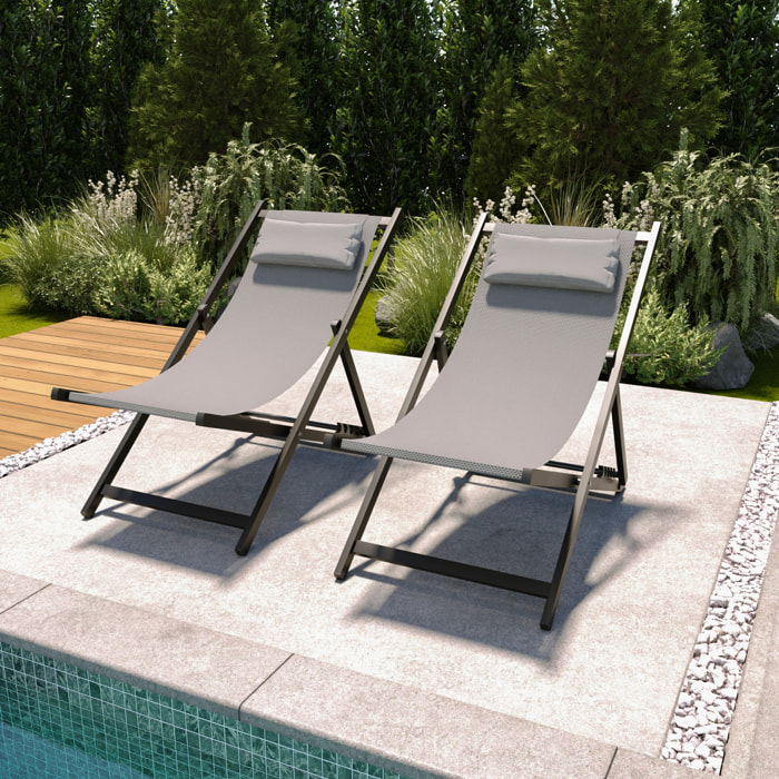 Sedia Sdraio Leggera Da Giardino Schienale Regolabile 5 Posizioni Pieghevole Con Cuscino Struttura Nera In Alluminio Portata Massima 160 Kg Grigio