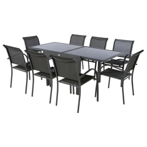 Table de jardin extensible "Piazza" anthracite & graphite 8 places en aluminium traité époxy