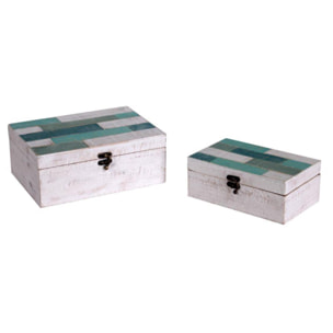 Set di 2 scatole in legno mare rettangolare cm26x18h10,5