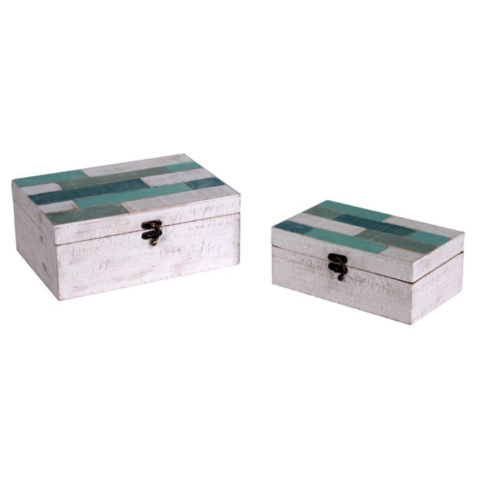 Set di 2 scatole in legno mare rettangolare cm26x18h10,5