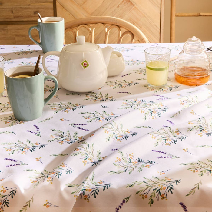 Nappe Garrigue 240x140cm blanc imprimé plantes