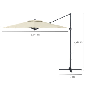 Sombrilla de Jardín Ø294x242 cm Parasol de Terraza con Altura Ajustable Poste Giratorio 360° Ángulo de Techo Ajustable y Ventilación Superior para Patio Piscina Crema