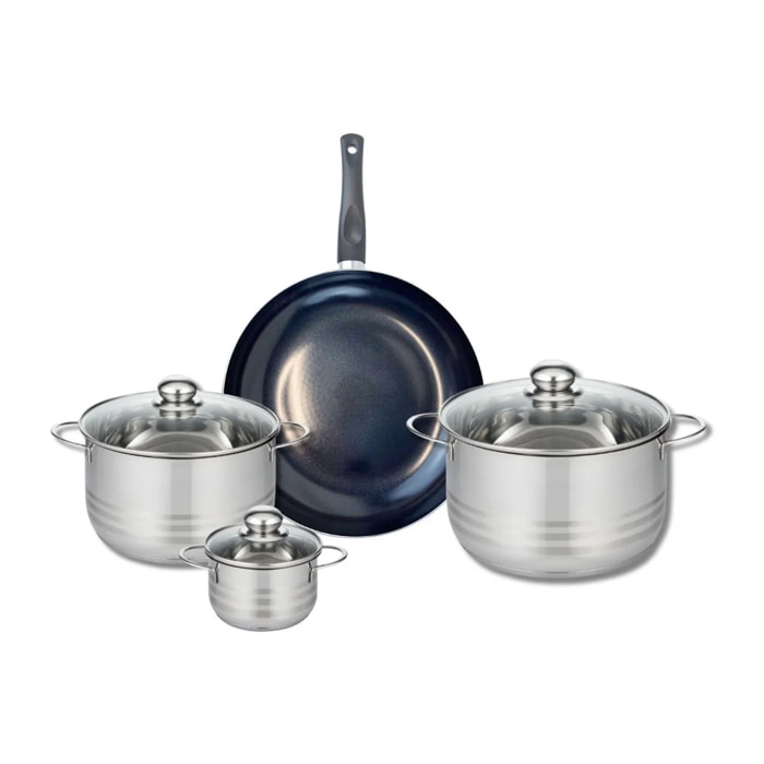 Ensemble de 1 Poêle de cuisson 28 cm et 3 faitouts 12, 20 et 24 cm Elo Prima Brillant