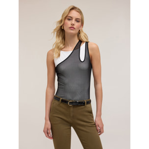 Motivi - Top in jersey con canotta in tulle - Bianco