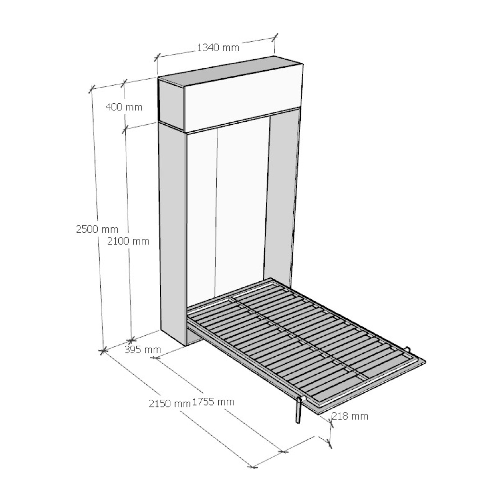 Armoire Lit escamotable vertical 1 place et demi 120 KENTARO Frêne Blanc avec élément haut