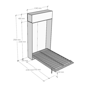 Armoire Lit escamotable vertical 1 place et demi 120 KENTARO Frêne Blanc avec élément haut