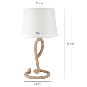 Lámpara de Mesa Náutica con Base de Metal y Cuerda de Cáñamo Pantalla de Tela Portalámpara E27 de Máx. 40W para Salón Dormitorio Ø30x56 cm Beige