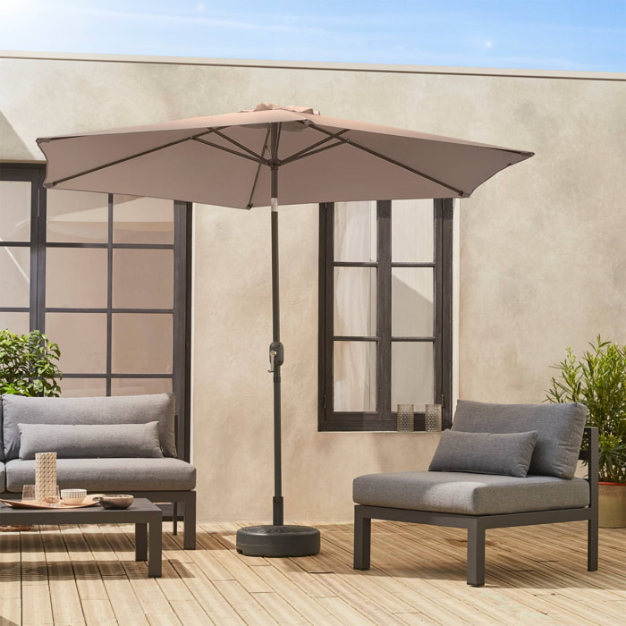 Parasol droit rond Ø300cm - Touquet Taupe - mât central en aluminium orientable et manivelle d'ouverture