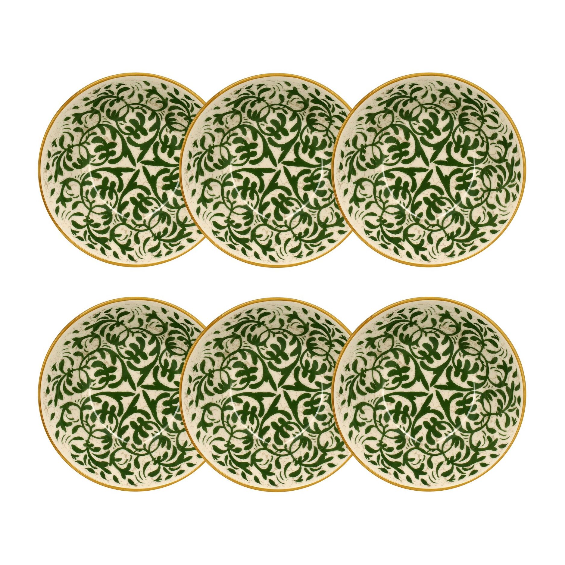 Lot de 6 coupelles à motif vert en grès 16cm HERACLEE