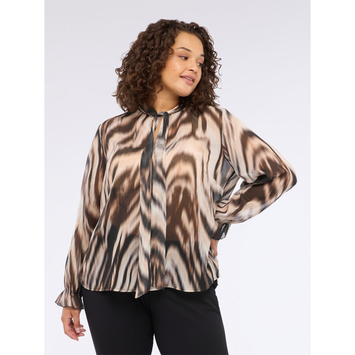 Fiorella Rubino - Blusa con estampado animal y lazo - Marrón