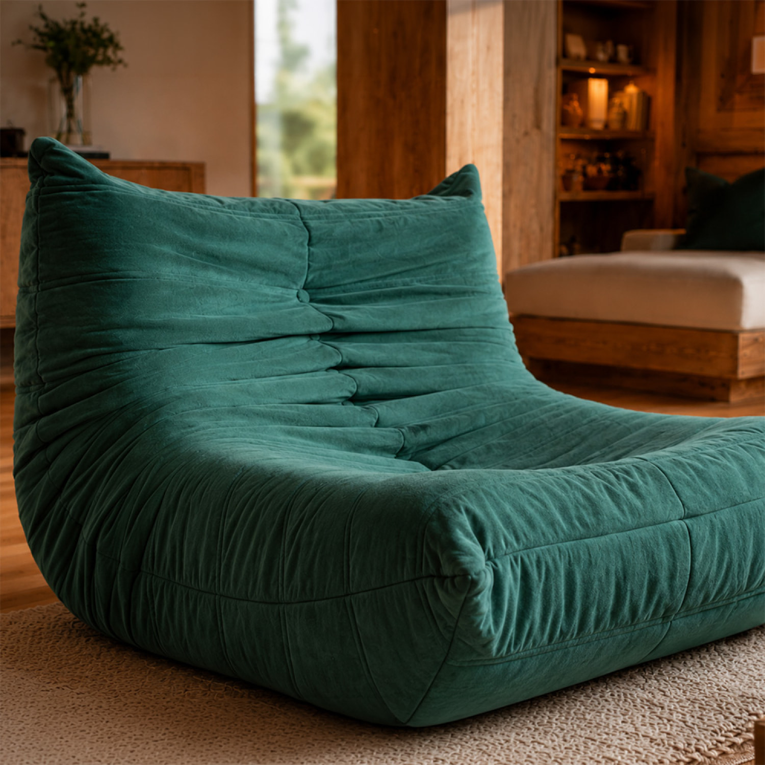 Fauteuil compressé en velours vert ALBA