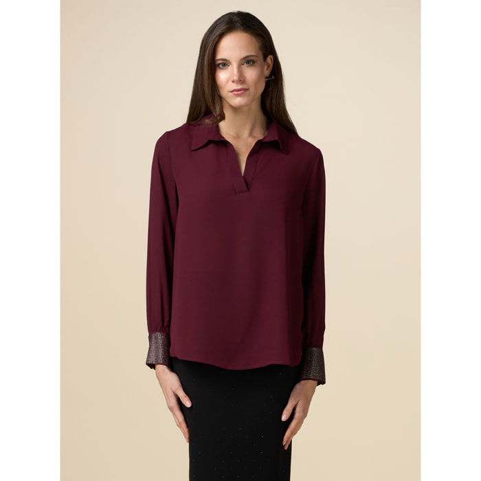 Oltre - Georgette blouse with crystals - Burgundy