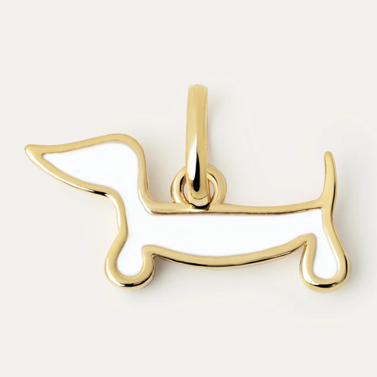 Charm Perro Teckel Enamel White Baño Oro