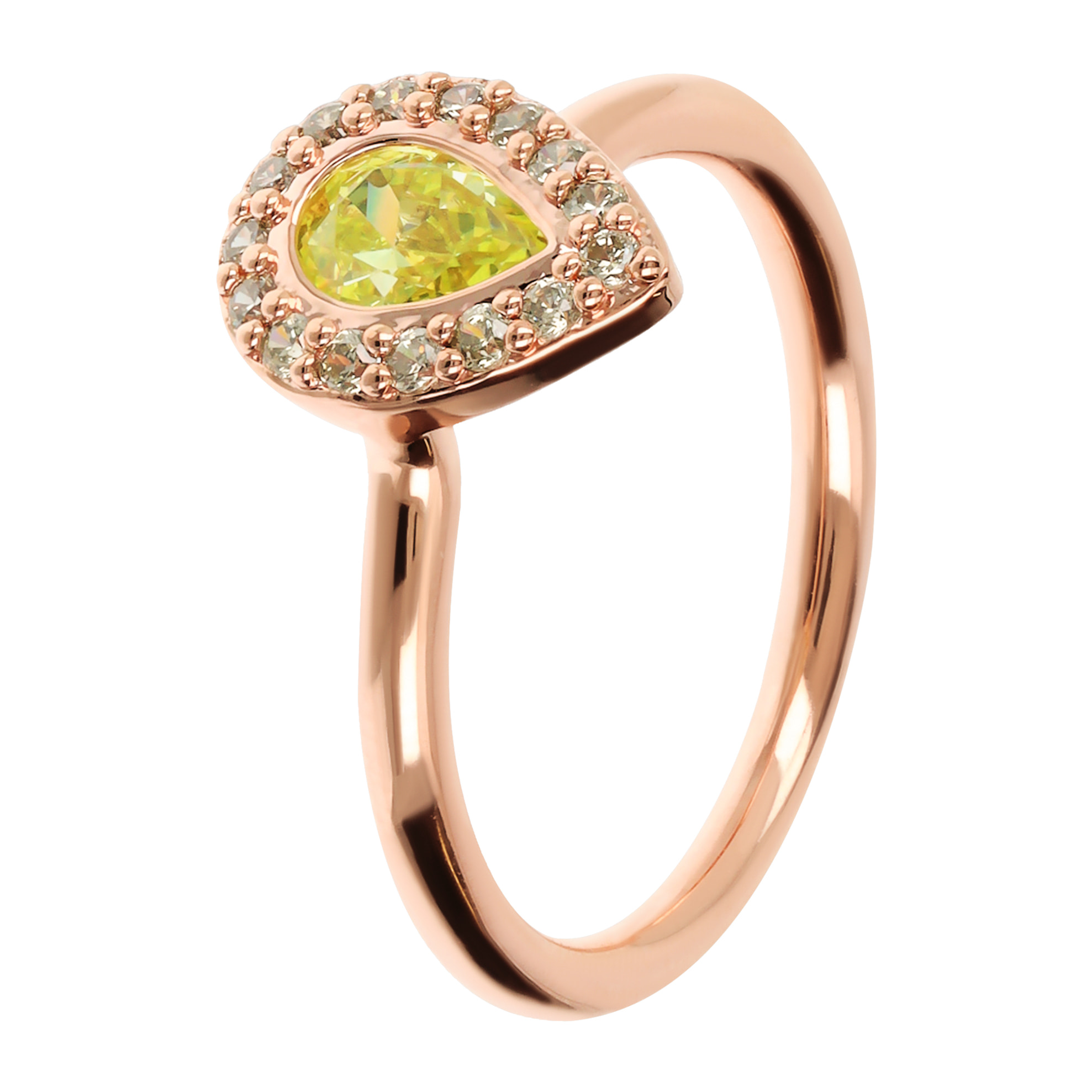 Anello Solitario con Goccia in Cubic Zirconia Gialla