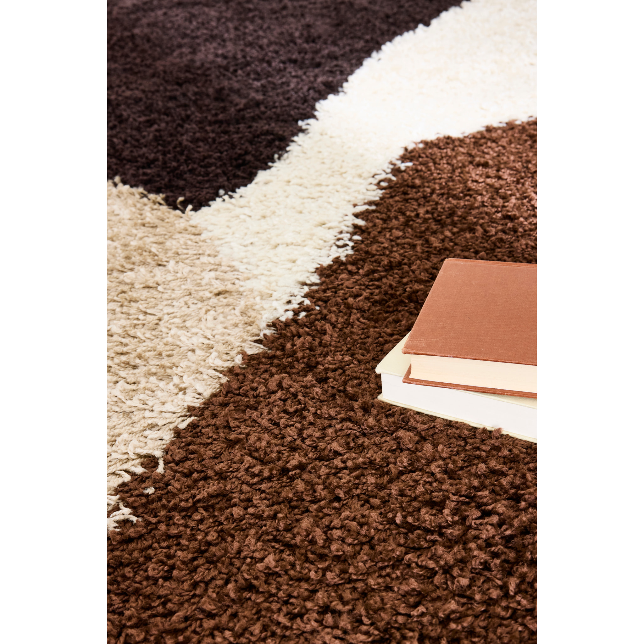 PALERME - Tapis shaggy à poils long à motif - Marron, Beige, Café et Crème