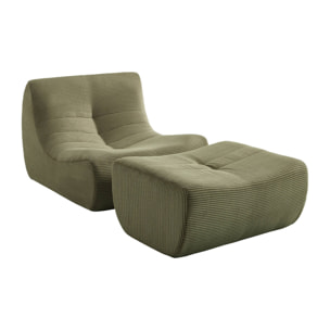 Chauffeuse velours côtelé 1 place avec repose pieds SOKOL