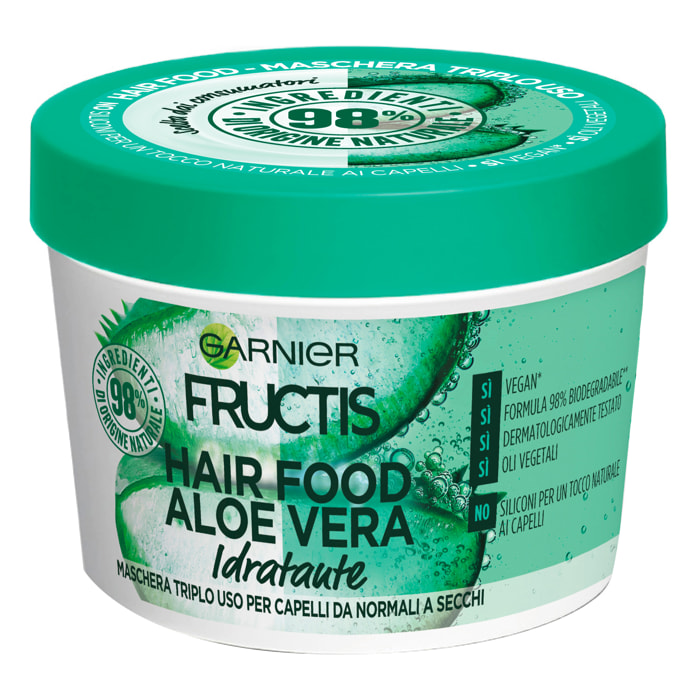 Maschera Idratante per Capelli da Normali a Secchi Fructis Hair Food Aloe Vera Triplo Uso - Barattolo da 390ml