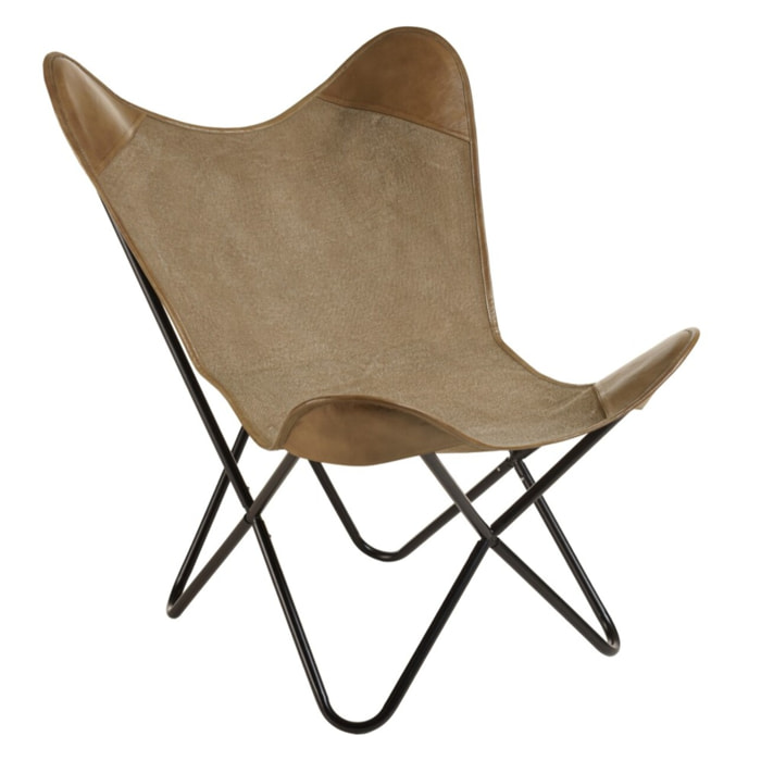 MARCEL - Chaise butterfly en toile et cuir