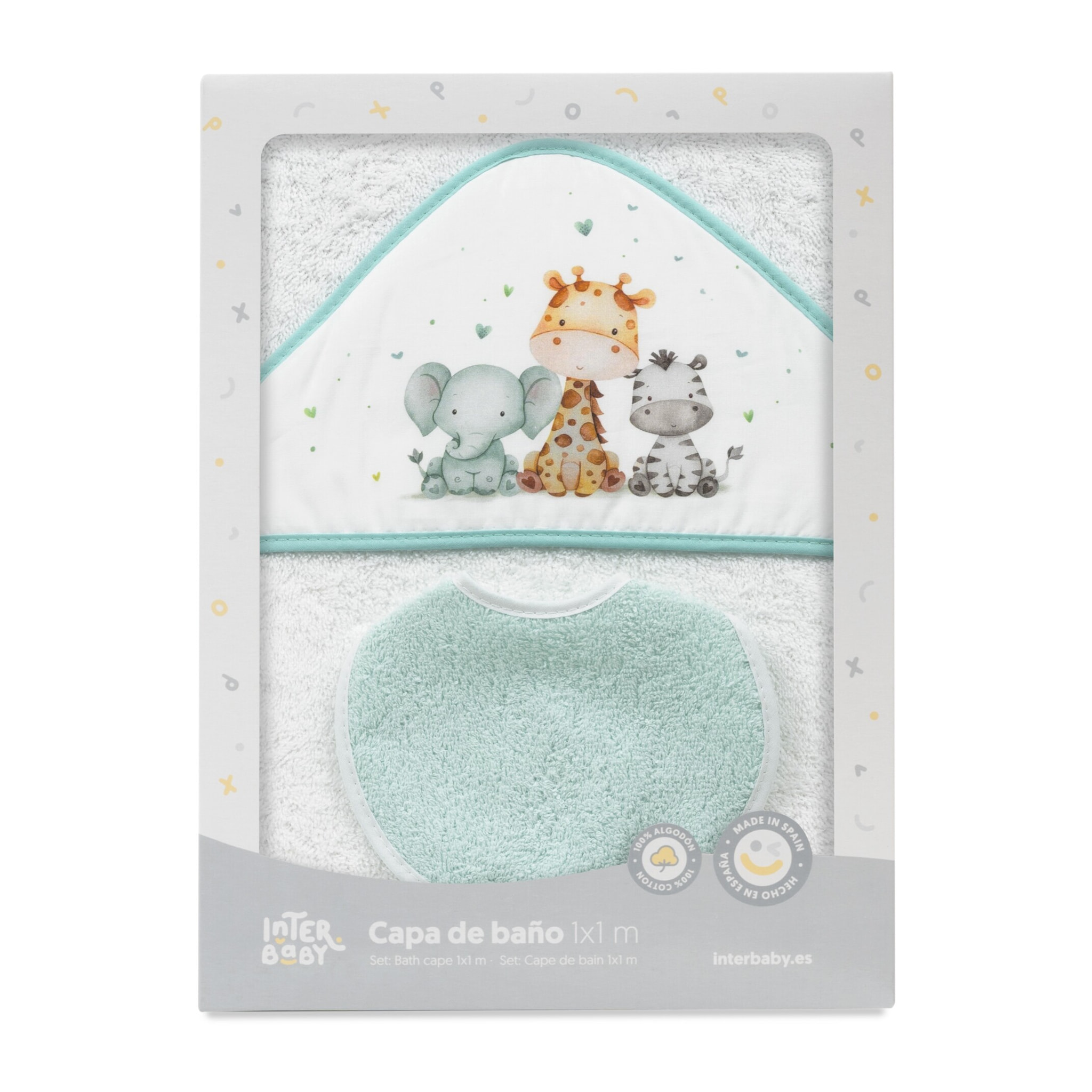 Capa Baño Algodón Jirafa Elefante Estampado & Babero redondo