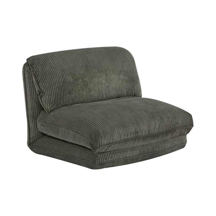 Chauffeuse matelas kaki convertible velours côtelé grosse côte 1 place Cosy