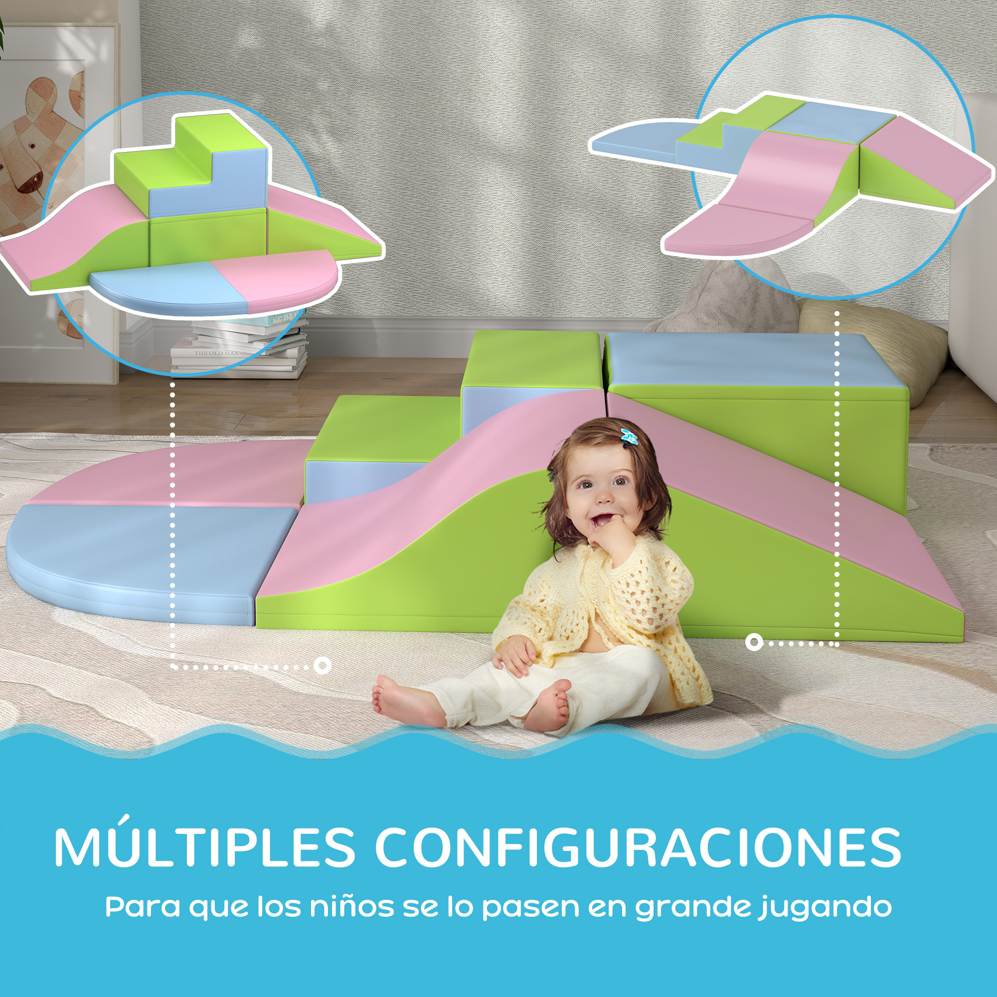 Juego de 6 Bloques Psicomotricidad para Niños Bloques de Construcción Figuras de Construcción Juguete para Aprendizaje para Escalar y Gatear Multicolor