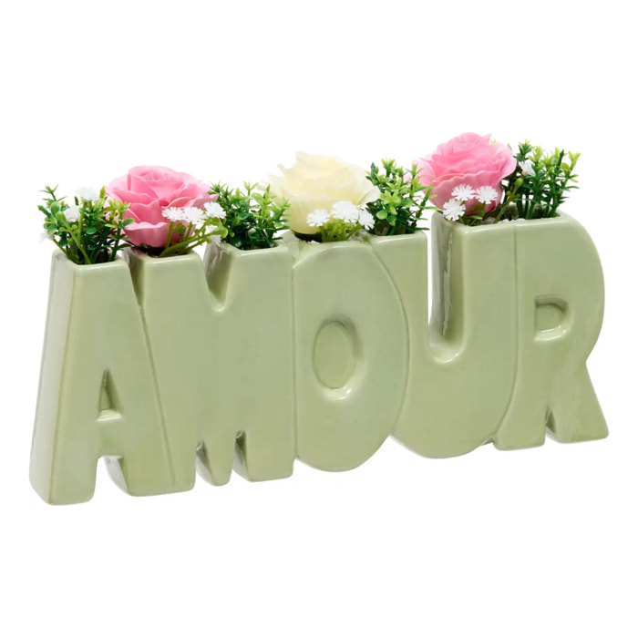 Composition florale "Amour" Fleur de rose H14cm